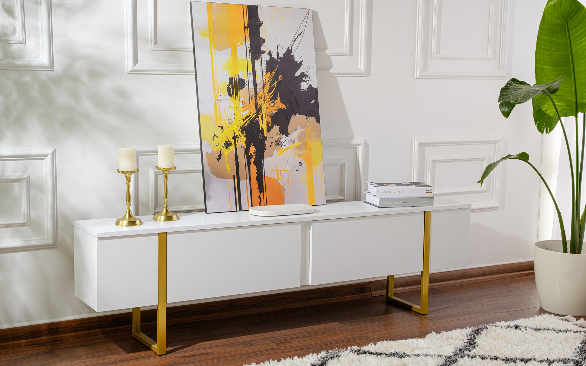 Modul TV Serenity, alb + auriu  4